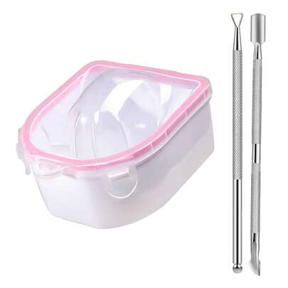 耐用塑料指甲浸泡盆，配有不锈钢角质层推棒，适用于美甲护理用品的手部浸泡盆