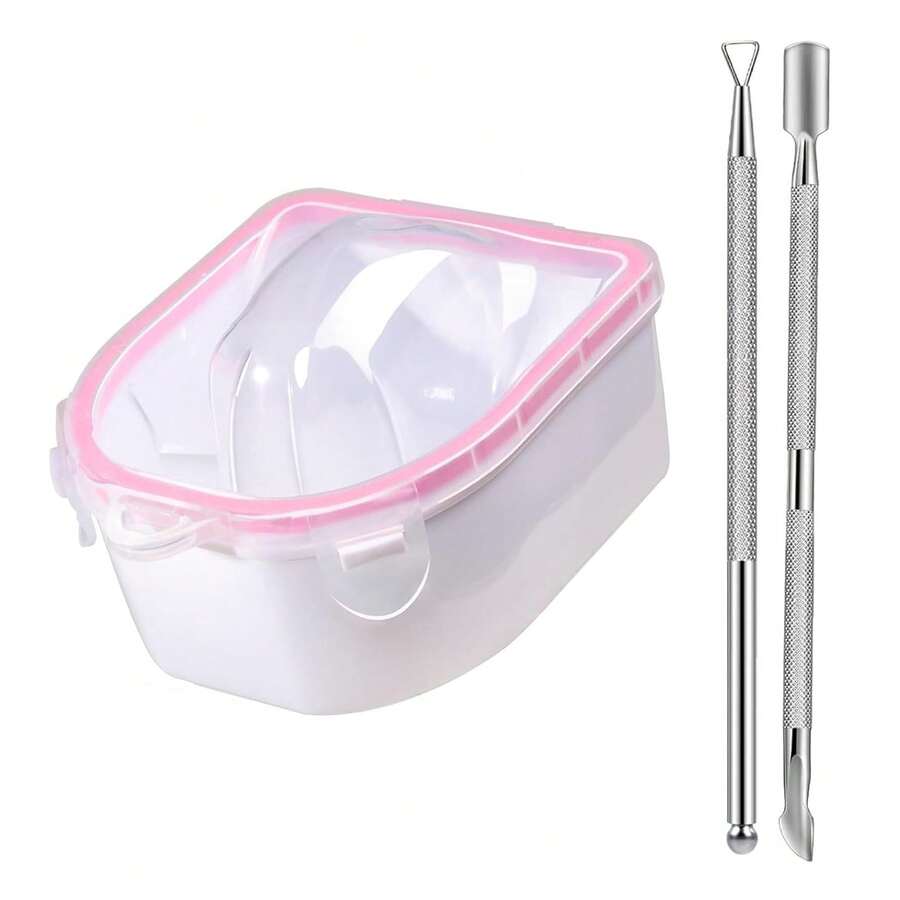 耐用塑料指甲浸泡盆，配有不锈钢角质层推棒，适用于美甲护理用品的手部浸泡盆 - 彩色 - 查看 1
