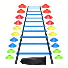 Outdoor Blue Agility Ladder Set: Includes Soccer Training Equipment - Speed Ladder, Cone Markers And Carry Bag For Soccer Fitness Training - Set 1 (1 Blue Agility Ladder + 20 Marker Discs) - View 4