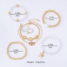 6 chiếc vòng tay nhiều lớp đính hạt hình sao biển và vỏ sò bằng kim loại thanh lịch, thích hợp cho phụ nữ đi biển hoặc đi nghỉ mát. - Vàng - Xem 2