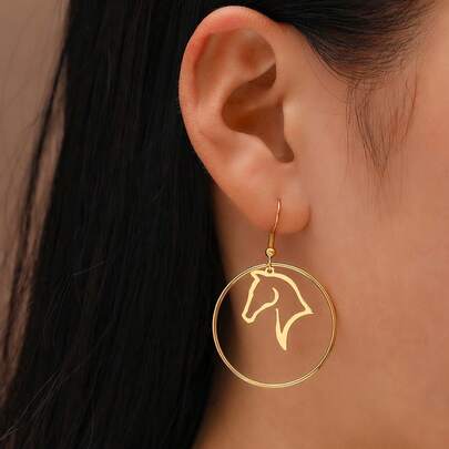 1 par de pendientes de mujer de acero inoxidable, diseño de cabeza de caballo hueco, estilo minimalista occidental, adecuado para el uso diario y atuendos de vacaciones