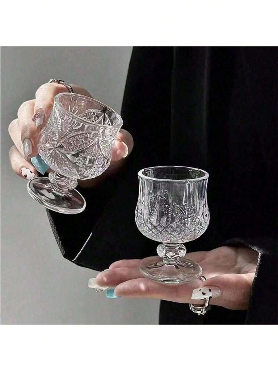 12/6/4/2/1pc Diamond/Butterfly Pattern 40ML Stemmed Glass Cups, Transparent & Refractive, High-Aesthetic Mini One-Sip Teacups, Tall Stem Design Prevents Overdrinking - Clear - View 1