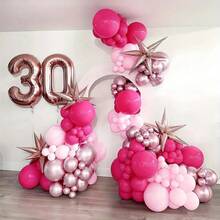 124pcs Mixed Color Latex Balloon Wreath Set, Vibrant Pink And Fuchsia, Stunning Rose Red Soft Latex, Easy DIY Assembly And Long-Lasting, Suitable For Wedding, Birthday, Shower, Christening, General Party Decoration - View 3