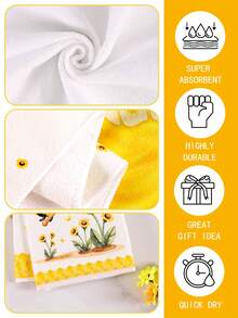 2pcs Bee Pattern Kitchen Towels, Size 40*48cm, Bee, Sunflower And Honey Pattern, Soft And Absorbent Microfiber Hand Towels, Kitchen Decor, Dining Table Decor, Bathroom Decor, Warm Gift For Friends And Family, Spring/Summer Decoration - Yellow - View 11