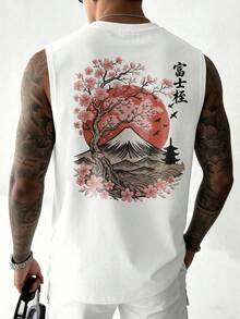 Fractyr 男士时尚休闲度假街头风背心 | 简约风景/樱花印花 | 精致设计 | 夏季必备 | 多功能易穿 | 送朋友的最佳礼物 | 展现独特个性 - 白色 - 查看 1