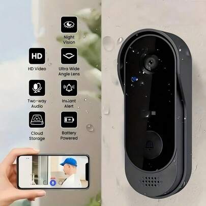 智能可视门铃，带铃声、夜视、双向语音功能的门铃摄像头，适用于家庭、公寓、出租房、办公室、儿童房监控