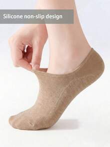 5 Pairs Women's Light Beige Solid Color Soft & Skin-Friendly Non-Slip Comfortable Minimalist Invisible Liner Socks, Suitable For Daily & Home Wear - Apricot - View 4
