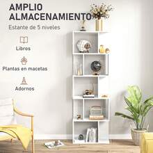 HOMCOM Librería de 5 Niveles, Estantería para Libros en Forma de S con 10 Estantes, para Sala de Estar, Dormitorio, Estudio, Oficina, 60x24x184,5 cm, Blanco - Blanco - Ver 2