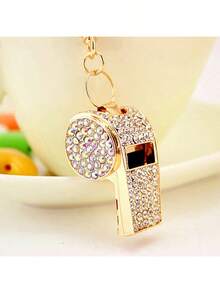 1pc Rhinestone Decorated Referee Whistle Keychain, Bag Charm, Pendant, Keyring, Sports Event Prize - Gold - View 1