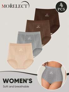 Morelect 4pcs Women's Mid/High Waist Underwear, Simple Style, Breathable & Skin-Friendly - Multicolor - View 5