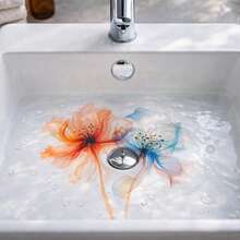 1 Set Removable Watercolor Floral Wall Stickers, Waterproof Orange & Blue Flower Wall Decals, Self-Adhesive For Bathroom, Vanity, Bathtub, Kids Room, Bedroom Decor - Watercolor Flower Stickers - View 7