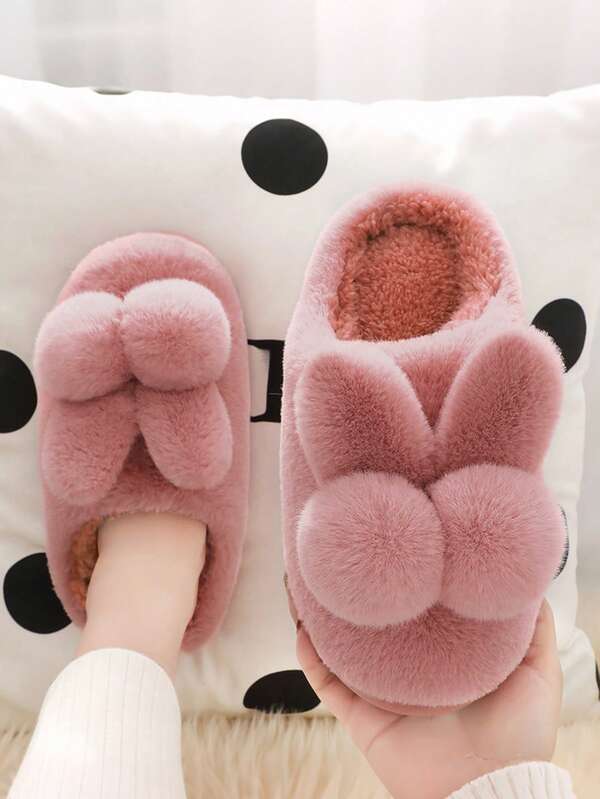 Fashionable Rabbit Ear Decor Anti-Slip Warm Cute Plush Slippers, For Kids, Teens