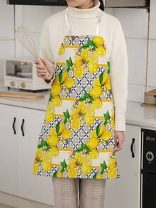 1 chiếc tạp dề in hình quả chanh, tạp dề yếm cho người lớn unisex có dây buộc cổ và eo, tạp dề bảo hộ khi nấu ăn trong nhà bếp. - Nhiều màu - Xem 7