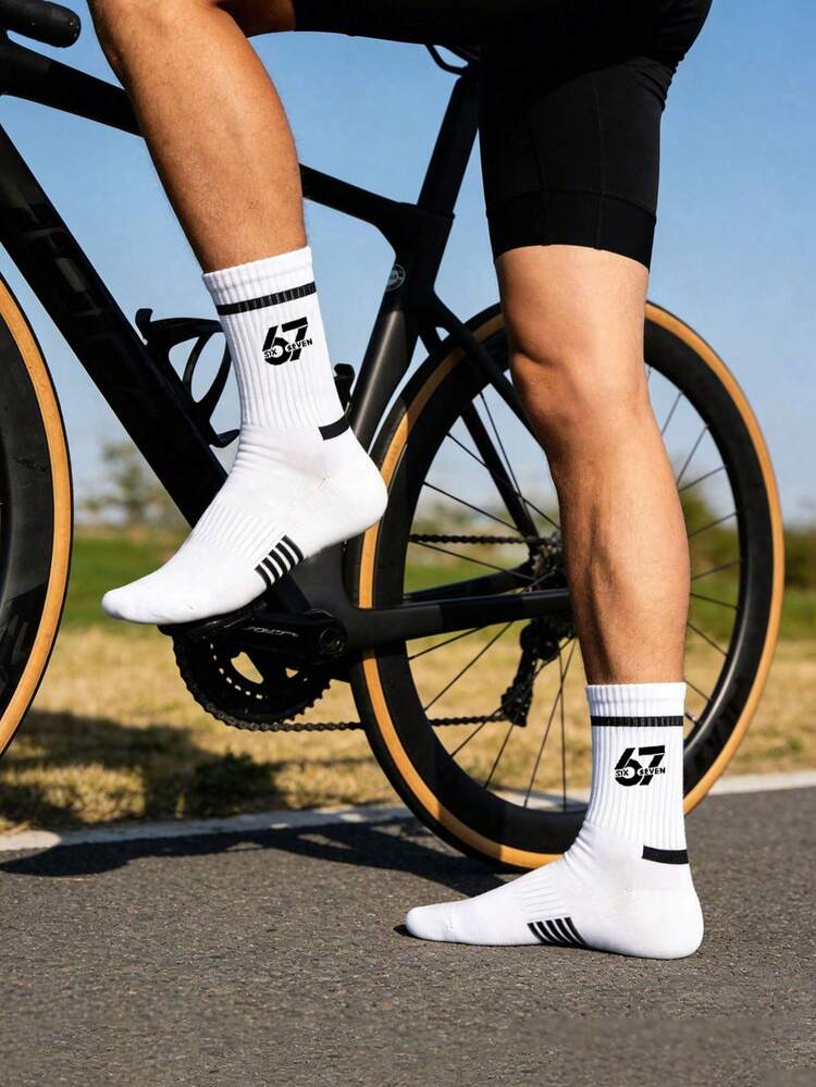 12pcs/6pcs/2pcs Unisex Funny Corgi Graphic 67 Number Socks, Breathable Moisture-Wicking Sports Socks, Striped Design, Durable & Comfortable For Running, Hiking And Cycling, Suitable For All Seasons - Black and White - View 7