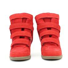 Women's 7cm High Top Hidden Wedge Sneakers. Suede Upper With Triple Straps, Retro Style, Comfy For Campus, Casual & Dressy Wear. - 紅色 - 查看 4