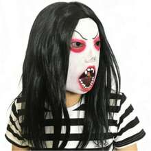 Mặt nạ ma quỷ tóc đen dài đáng sợ, phụ kiện đội đầu hóa trang Halloween hình quỷ trắng rùng rợn, đạo cụ chơi khăm. - Nhiều màu - Xem 2