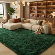 Area Rugs For Living Room, Fluffy Plush Checkered Rug, Modern Shag Non Slip Soft Furry Large Carpet For Bedroom, Dining Room & Home Decor,  Dark Green - Dark Green - View 9