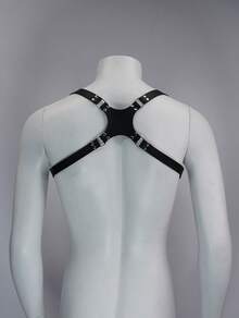 Men's Punk Faux Leather Chest Harness, Gothic Back X-Shaped Body Strap With Adjustable Clasps, One Size Fashion Accessory For Festival And Clubwear - Black - View 7