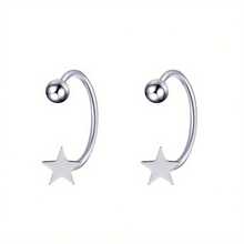 A Pair Of Stainless Steel Small Star C-Shaped Earrings, Front And Back Style - 2個 - 查看 5