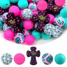 25/34颗波点十字系列硅胶珠套装，黑色、白色、紫色、粉色、棕色十字雏菊形散珠，适用于DIY钥匙扣、项链、手链装饰饰品吊坠，节日生日礼物 - 斑點十字架 - 查看 13