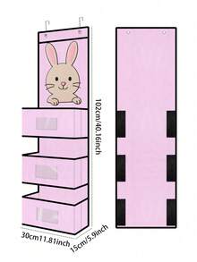 1PC Large 3-Pocket Hanging Storage Organizer 102*30*15cm, Cute Animal Non-Woven Over Door Organizer With Clear Label Window, Nursery Baby Closet Bedroom Bathroom Wall Storage Bag - Multicolor - View 14