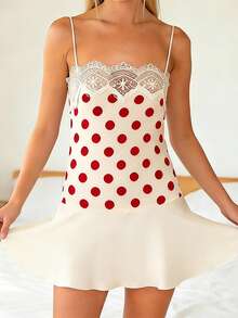 Vestido corto de mujer con estampado de lunares, sin mangas, con tirantes finos y falda acampanada, ideal para el verano. - Blanco - Ver 4