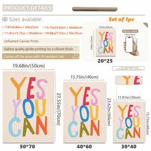 1件裝飾畫布牆面藝術品，適合嬰兒房，Yes You Can 印花：俏皮兒童牆面裝飾，正向心態主題，勵志海報。非常適合遊戲室、兒童房、居家學習裝飾、嬰兒房裝飾、男孩房藝術品、農舍風格畫廊牆面套裝、嬰兒房裝飾海報、遊戲室海報、新生兒禮物、幼兒園裝飾和教室裝飾。 - 彩色 - 查看 3