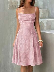 Unadoll 女士夏季系带露背蕾丝性感优雅连衣裙，适合度假、约会、派对、婚礼、出席嘉宾、情人节等场合，粉色 - 粉色 - 查看 4