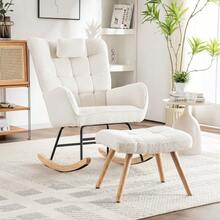 Ergonomic White Rocking Chair, 92 Cm High, Seat Width 65 Cm - Includes 1 Headrest And 1 Footrest (49 X 38 X 38 Cm), Stable Rubber Base, Maximum Load Capacity 250 Lbs, Rocking Chair - White - View 12