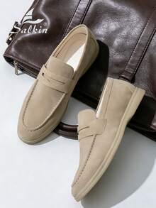 Salkin Giày lười Penny lười sang trọng cho nam, giày thường ngày bằng da lộn giả màu trơn, mềm mại, thoải mái, thoáng khí, chống trượt, đế bền, thời trang, thanh lịch, quý ông cho các dịp giao lưu, công sở, tiệc tùng, đám cưới, tốt nghiệp, xuân/hè/thu. Kích thước lớn hơn, khuyến nghị đặt hàng nhỏ hơn một cỡ - Màu be - Xem 10
