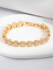 1 Set Luxury Elegant Cubic Zirconia Encrusted Sun Design Bracelet, Suitable For Women's Wedding & Party Wear, Excluding Gift Box - View 2