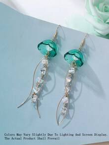 1 Pair Women's Jellyfish Earrings - Geometric Tassel, Lightweight Dangle Earrings With Shiny Jellyfish Pendant, Suitable For Beach Parties, Summer Outings And Daily Wear, A Perfect Gift For Women - Earrings - View 2