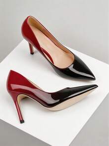 MERUMOTE Women's Elegant Stiletto Heels Pointed Toe Slip On Pumps Comfortable High Heel Shoes For Party Wedding - Red Black - 查看 3