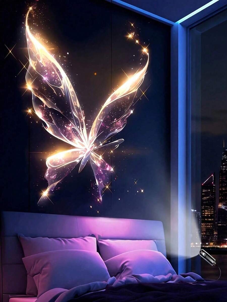1个创意梦幻图案USB投影夜灯，便携式清晰LED氛围装饰灯，可投射鲸鱼、蝴蝶、水母、海星图案，适用于多种表面：墙壁、地板、天花板等，生日/母亲节最佳氛围照明礼物