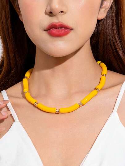 imoli 1 chiếc vòng cổ ống tre acrylic kiểu Bohemian, thích hợp làm quà tặng cho phụ nữ trong kỳ nghỉ biển.