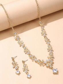 Rhinestone Decor Drop Earrings & Necklace - 黃金 - 查看 3