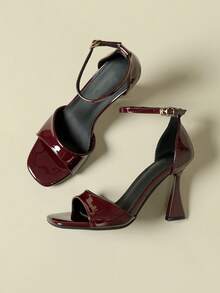 Giày sandal cao gót siêu cao 9cm bằng da bóng, hở mũi, kiểu dáng thanh lịch, thích hợp cho kỳ nghỉ hoặc công sở, giày cao gót nhọn gợi cảm, thời trang, đa năng, phù hợp với váy, mùa xuân/thu, size nhỏ 33, size lớn 41-43. - Màu Đỏ Sâu - Xem 5