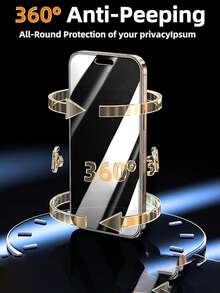 2片装360°隐私钢化玻璃屏幕保护膜，四边隐形，有效保护您的隐私，高硬度钢化玻璃防刮防撞，兼容 11/12/13/14/16/16 Plus/16 Pro/16 Pro Max/15/15 Pro/15 Plus/15 Pro Max/17/17 E/17 Air/17 Pro/17 Pro Max - 黑色 - 查看 2