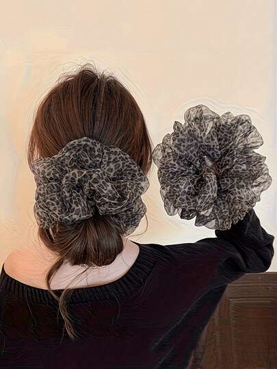 1pc Elegant Leopard Print Mesh Hairband, Perfect For Creating A Fashionable Hairstyle In Autumn. This Multi-Functional Accessory Can Add A Touch Of Elegance. The Bride's Rose Bun Hairband, Ponytail Hairstring, Suitable For Daily Wear And Wedding Parties. Hair Accessory For Bridesmaids, Women's Accessories, Women's Beach Accessories. Women's Hairband, Suitable As A Gift For Women On Valentine's Day, Mother's Day, Nurse's Day, Or Birthday.