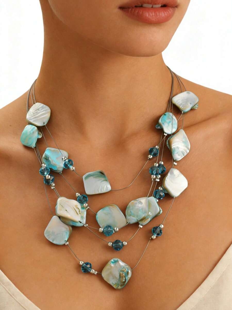 Versatile Casual Summer Bohemian Asian Chic Asymmetrical Geometric Necklace (Color Based On Actual Item) - Multicolor - View 1