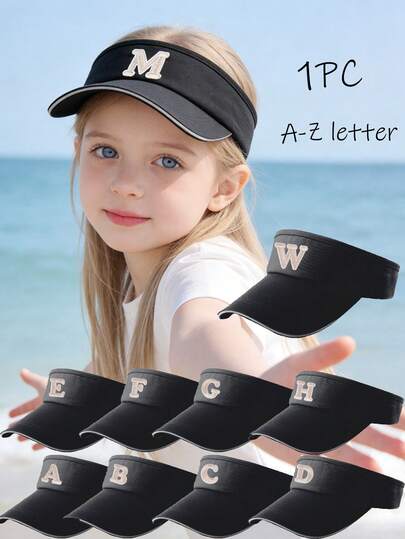 1PC Children 26 Letter Black Baseball Cap Gold Thread Embroidery Letter Design Style Kpop Fashion Cap Girls Boys Sun Hats High Ponytail Tennis Hat Sports Boys Running Golf Visor Cap Adjustable Elastic Hollow Top Style