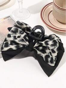 1pc Dual-Layer Fabric Leopard Print Bow Oversized Hair Clip, Retro Elegant For Ball, Tea Party, Fashion Accessory,Festival,Birthday - Pink - View 4