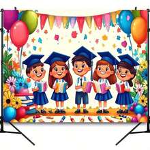 1pc Graduation Party Banner Backdrop - Vibrant Colorful Balloons, Books & Confetti Design, Durable Polyester Fabric, No Electricity Needed, For Kindergarten Graduation, Home Wall Decor, Anniversaries & Celebrations Perfect Gifts For Special Occasions Such As Birthdays, Anniversaries, Valentine's Day, Thanksgiving, Christmas, Halloween, Weddings, And New Year's. They Are An Ideal Choice For Gifting To Her, Him, Family Members, Boyfriends, Girlfriends, Fathers, Mothers, Partners, Daughters, Sons, Grandfathers, Grandmothers, Friends, Or Classmates. This Versatile Tapestry Is Suitable For A Wide Range Of Settings, Including Living Rooms, Bedrooms, Studies, Dormitories, Vacation Rentals, Dining Areas, Entryways, Offices, And Even Vehicle Interiors. It Can Also Serve As Wall Art, A Room Backdrop, Holiday Decor, Or A Themed Party Setting, Helping To Create A Warm And Inviting Festive Or Home Atmosphere. - 白色 - 查看 4