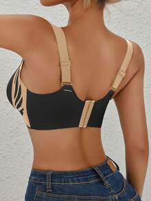 Two-Tone, With Back Clasp, Adjustable, Push-Up, Seamless, No Underwire, Comfortable, Bra - 黑色 - 查看 8