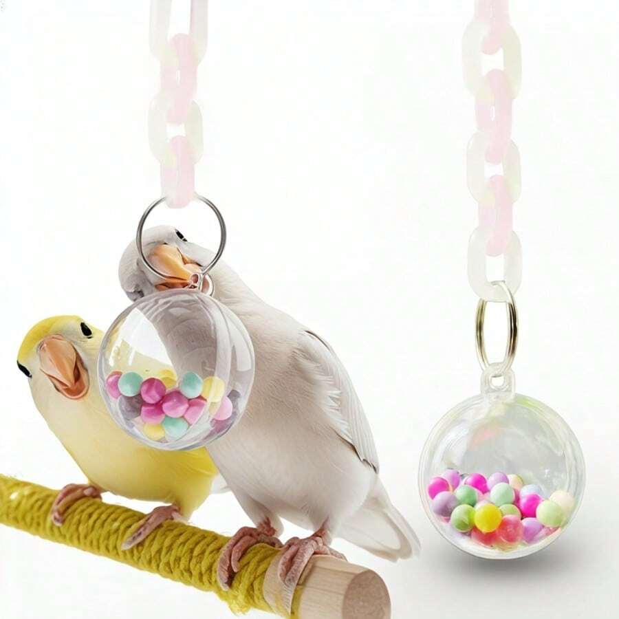 Juguete para loro, bola de cuentas de colores, sonajero para masticar, bola de pompones de peonía, decoración colgante de enriquecimiento para cacatúa, para trepar - Ver 1