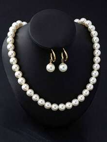 3pcs/Set Elegant White Glossy Necklace Wedding Accessories, Bridal Gown Matching, Luxury Vacation Style Daily Wearing Earring Necklace Set - trắng - Xem 2