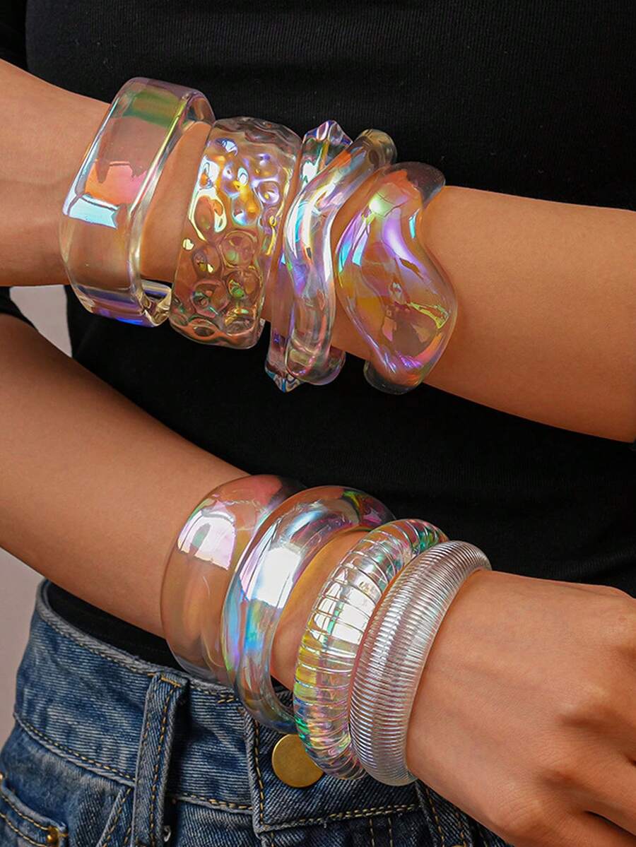 Vòng tay acrylic óng ánh, thiết kế bất đối xứng, hình học, tối giản, độc đáo và thanh lịch dành cho nữ. - Ánh kim trong suốt - Xem 1