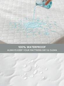 1pc 100% Waterproof Ultrasonic Floral Quilted Mattress Protector, Classic Four-Leaf Clovers Pattern Quilted Mattress Cover, Thicker Mattress Topper For Extra-Comfort, 14inch/35cm Deep Pocket - White - View 2