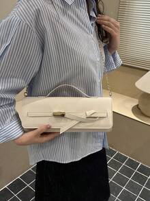 新款时尚翻盖链条单肩手提包，适合派对、郊游、度假、购物和日常使用，可装零钱、手机，也适合白领、大学生和上班族作为工作包，优雅女士包。 - 白色 - 查看 3