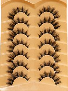 7 Pairs Thick Natural Look False Eyelashes, Cat Eye Mink Lashes, Fox Eye Lashes - Black - View 3